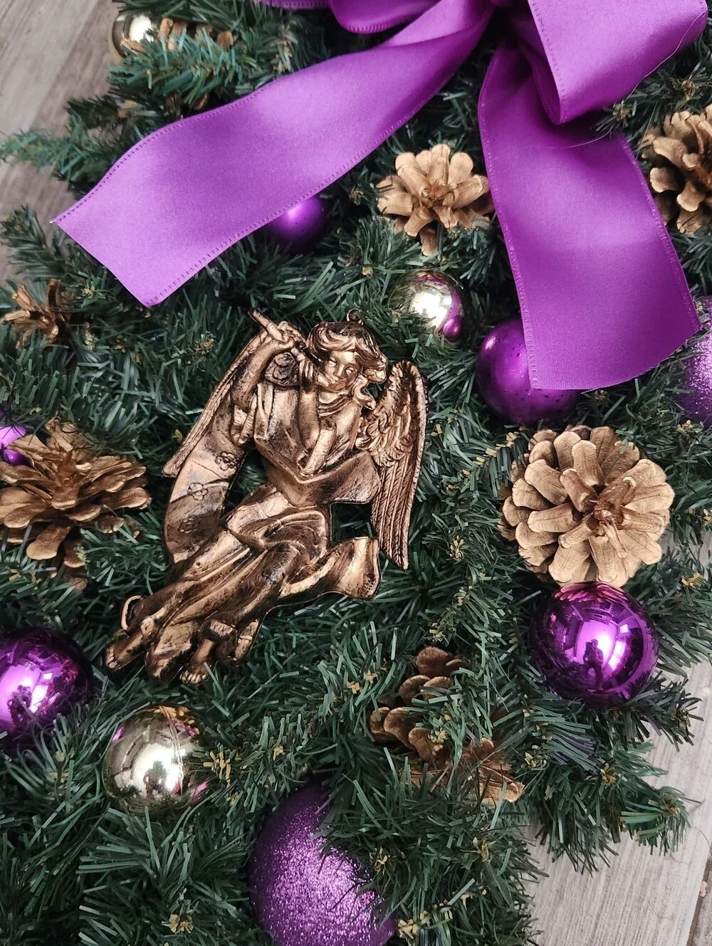 Handmade Purple & Gold Angel Christmas Swag